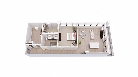 Floor plan for 1 bed, 1 bath, 1267 sqft